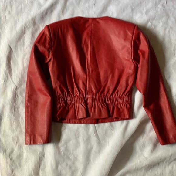 Vintage 80s Wilsons red fitted genuine leather jacket, small - Picture 5 of 8